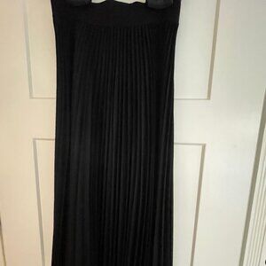 THEORY sunburst pleated black wool midi skirt L